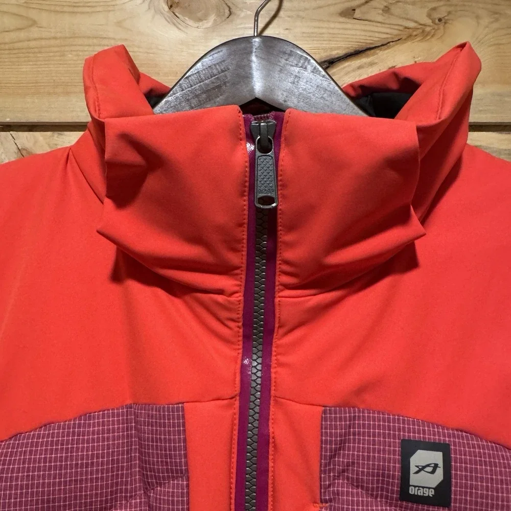 Orage Down Hooded Puffer Jacket Wmns Sm Red Pink &‎ Black Eyelet Zip Gorpcore